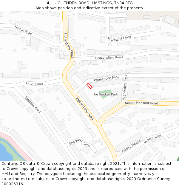 4, HUGHENDEN ROAD, HASTINGS, TN34 3TG: Location map and indicative extent of plot
