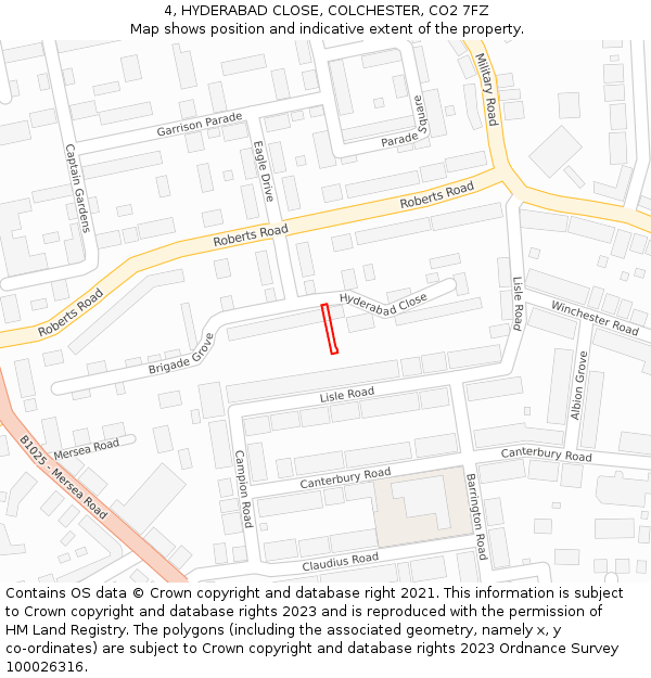 4, HYDERABAD CLOSE, COLCHESTER, CO2 7FZ: Location map and indicative extent of plot