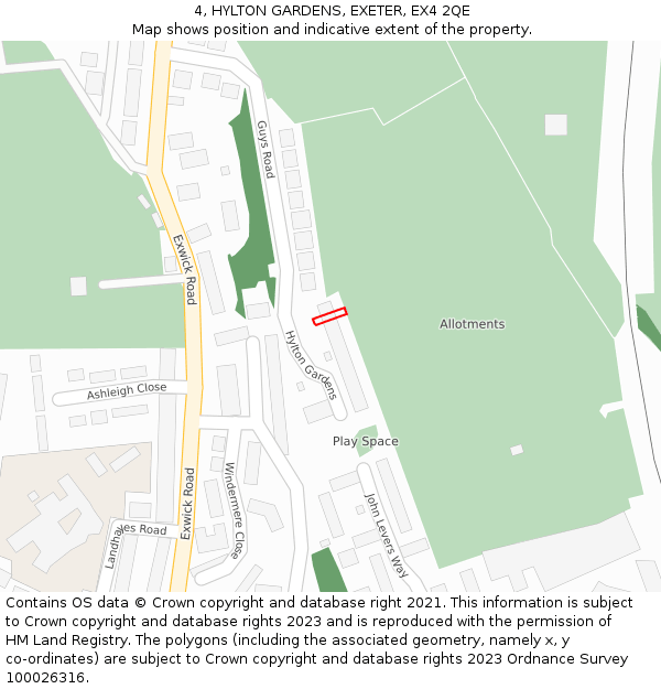4, HYLTON GARDENS, EXETER, EX4 2QE: Location map and indicative extent of plot
