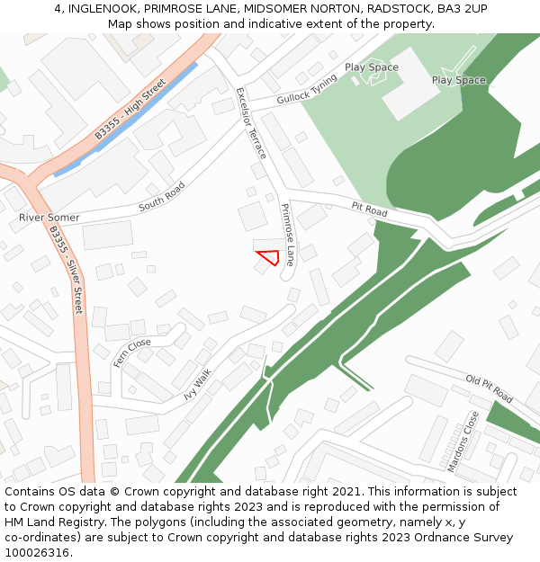 4, INGLENOOK, PRIMROSE LANE, MIDSOMER NORTON, RADSTOCK, BA3 2UP: Location map and indicative extent of plot