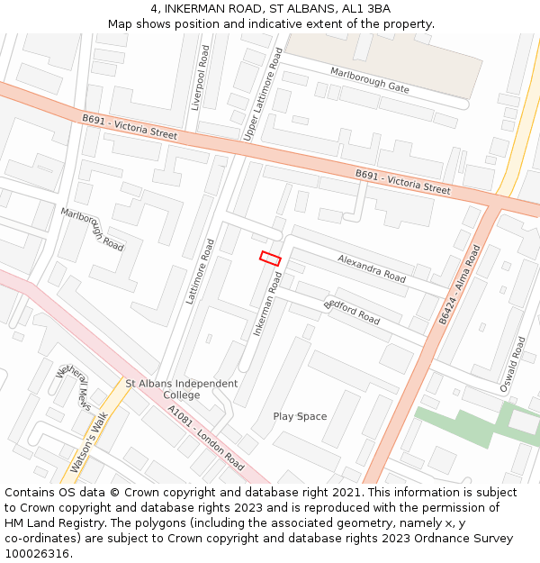 4, INKERMAN ROAD, ST ALBANS, AL1 3BA: Location map and indicative extent of plot