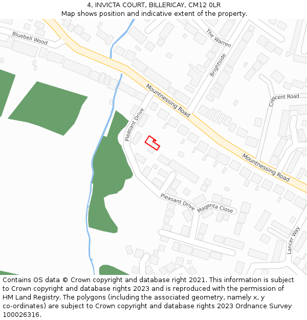 4, INVICTA COURT, BILLERICAY, CM12 0LR: Location map and indicative extent of plot