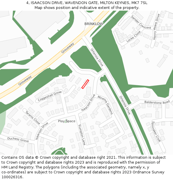 4, ISAACSON DRIVE, WAVENDON GATE, MILTON KEYNES, MK7 7SL: Location map and indicative extent of plot
