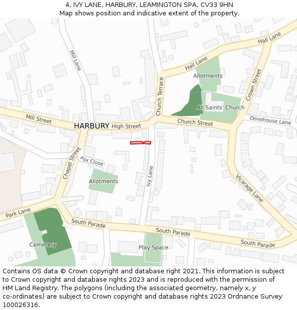 4, IVY LANE, HARBURY, LEAMINGTON SPA, CV33 9HN: Location map and indicative extent of plot
