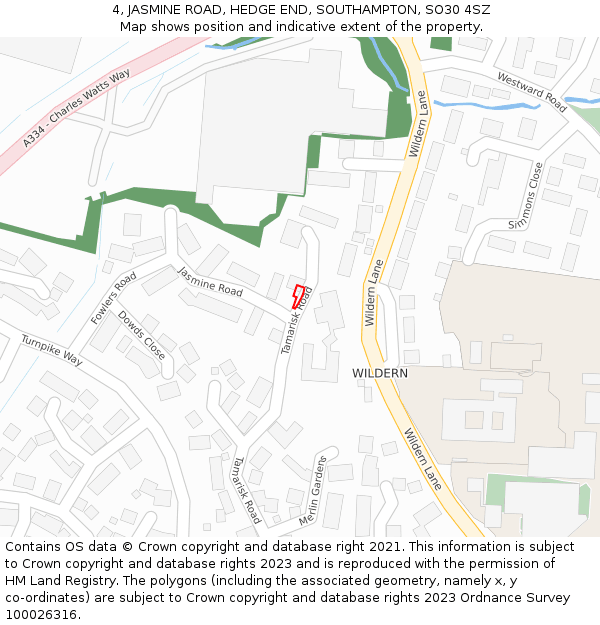 4, JASMINE ROAD, HEDGE END, SOUTHAMPTON, SO30 4SZ: Location map and indicative extent of plot