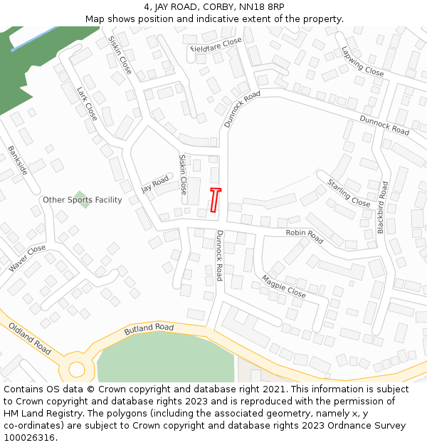 4, JAY ROAD, CORBY, NN18 8RP: Location map and indicative extent of plot