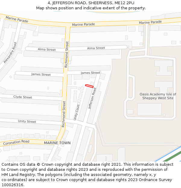 4, JEFFERSON ROAD, SHEERNESS, ME12 2PU: Location map and indicative extent of plot