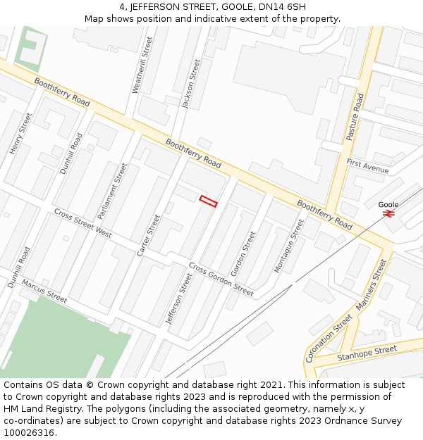 4, JEFFERSON STREET, GOOLE, DN14 6SH: Location map and indicative extent of plot