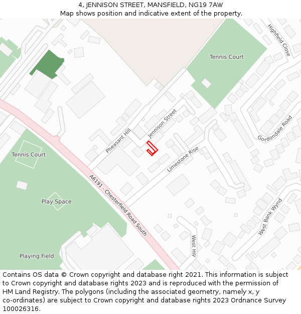 4, JENNISON STREET, MANSFIELD, NG19 7AW: Location map and indicative extent of plot