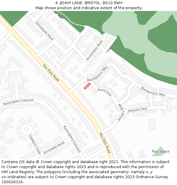 4, JENNY LANE, BRISTOL, BS10 6WH: Location map and indicative extent of plot