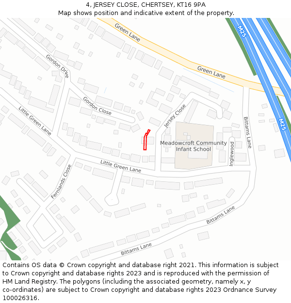 4, JERSEY CLOSE, CHERTSEY, KT16 9PA: Location map and indicative extent of plot