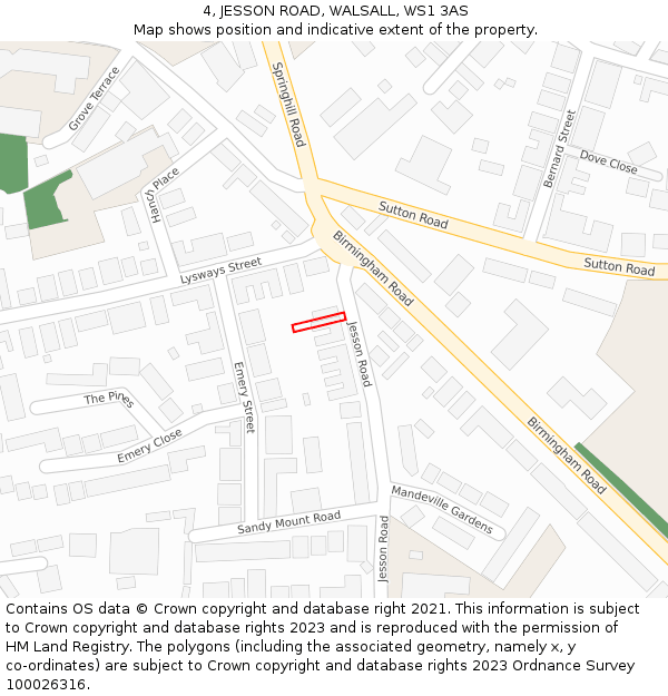 4, JESSON ROAD, WALSALL, WS1 3AS: Location map and indicative extent of plot