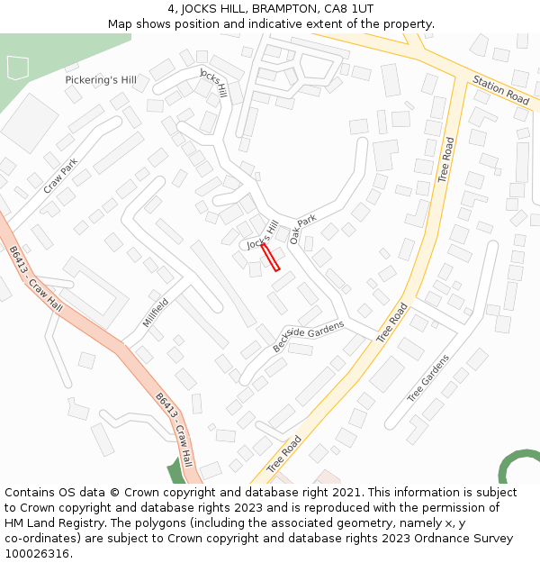 4, JOCKS HILL, BRAMPTON, CA8 1UT: Location map and indicative extent of plot