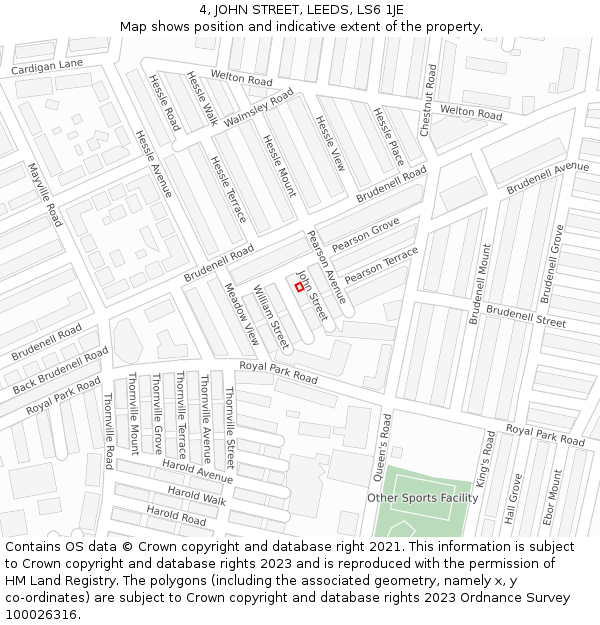 4, JOHN STREET, LEEDS, LS6 1JE: Location map and indicative extent of plot