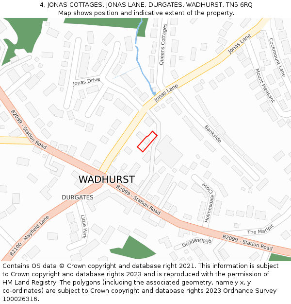 4, JONAS COTTAGES, JONAS LANE, DURGATES, WADHURST, TN5 6RQ: Location map and indicative extent of plot