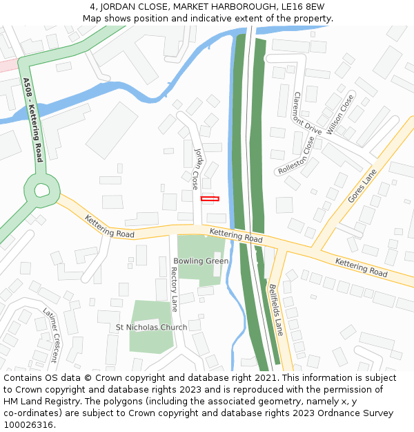 4, JORDAN CLOSE, MARKET HARBOROUGH, LE16 8EW: Location map and indicative extent of plot