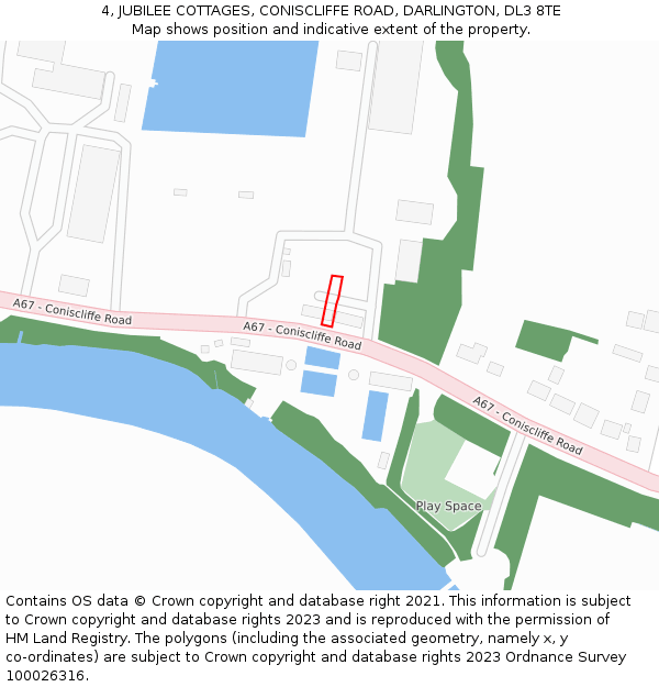 4, JUBILEE COTTAGES, CONISCLIFFE ROAD, DARLINGTON, DL3 8TE: Location map and indicative extent of plot