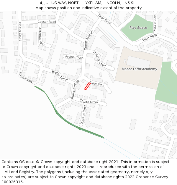 4, JULIUS WAY, NORTH HYKEHAM, LINCOLN, LN6 9LL: Location map and indicative extent of plot