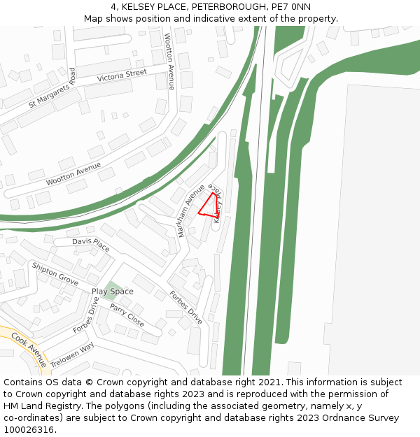 4, KELSEY PLACE, PETERBOROUGH, PE7 0NN: Location map and indicative extent of plot