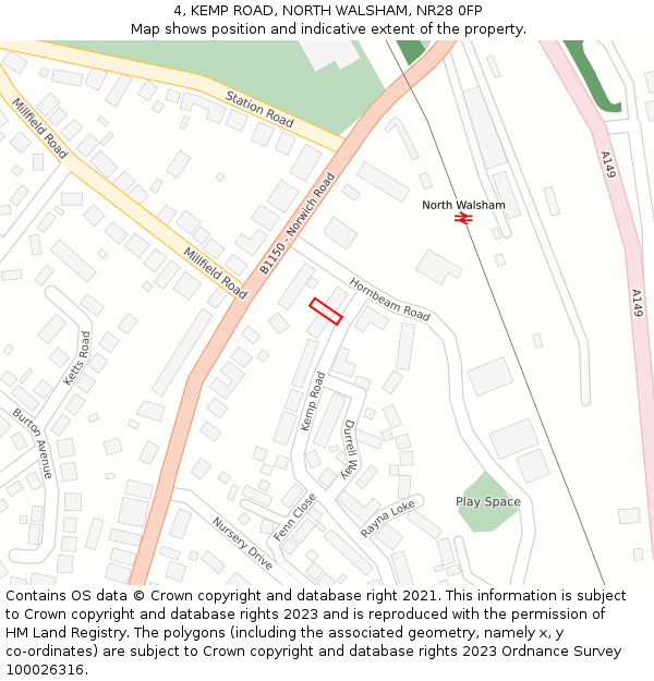 4, KEMP ROAD, NORTH WALSHAM, NR28 0FP: Location map and indicative extent of plot