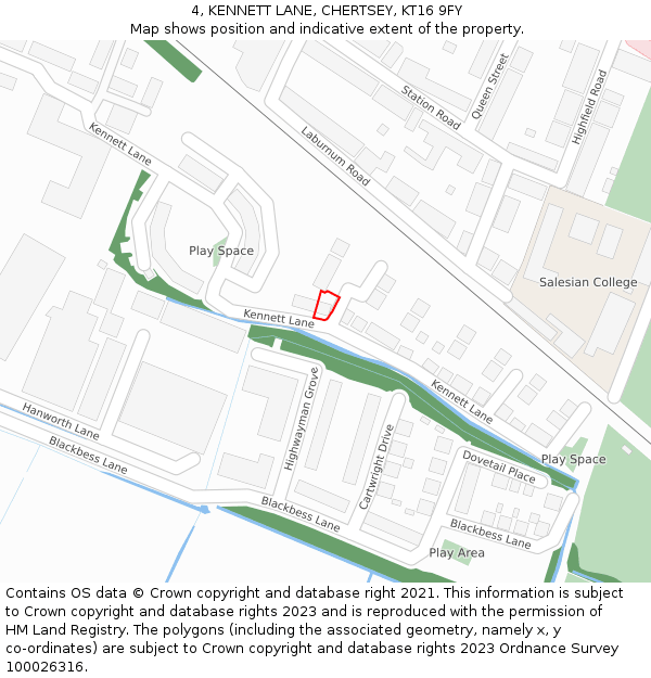 4, KENNETT LANE, CHERTSEY, KT16 9FY: Location map and indicative extent of plot