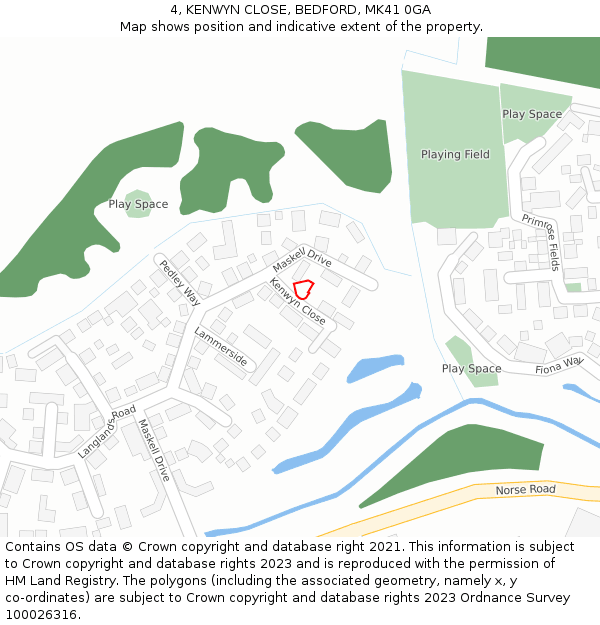 4, KENWYN CLOSE, BEDFORD, MK41 0GA: Location map and indicative extent of plot
