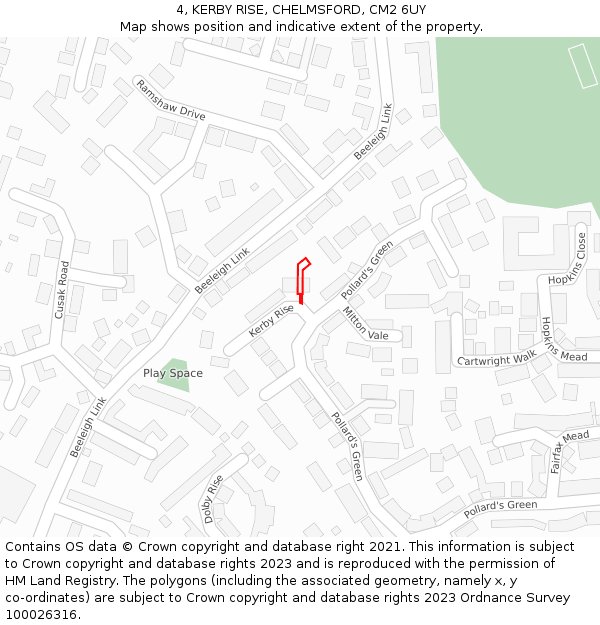4, KERBY RISE, CHELMSFORD, CM2 6UY: Location map and indicative extent of plot