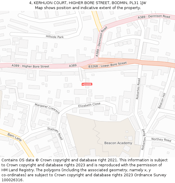4, KERHUON COURT, HIGHER BORE STREET, BODMIN, PL31 1JW: Location map and indicative extent of plot
