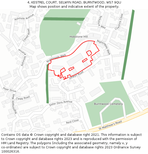 4, KESTREL COURT, SELWYN ROAD, BURNTWOOD, WS7 9QU: Location map and indicative extent of plot