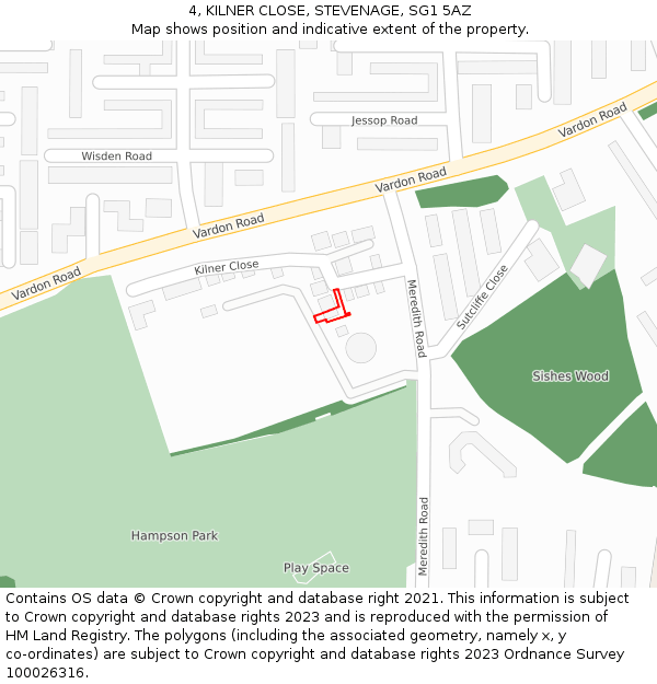 4, KILNER CLOSE, STEVENAGE, SG1 5AZ: Location map and indicative extent of plot