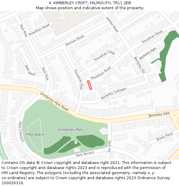 4, KIMBERLEY CROFT, FALMOUTH, TR11 2EB: Location map and indicative extent of plot