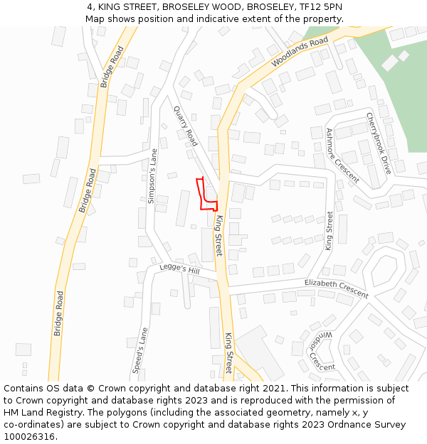 4, KING STREET, BROSELEY WOOD, BROSELEY, TF12 5PN: Location map and indicative extent of plot