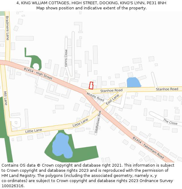 4, KING WILLIAM COTTAGES, HIGH STREET, DOCKING, KING'S LYNN, PE31 8NH: Location map and indicative extent of plot