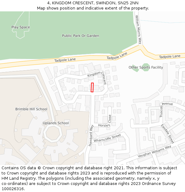 4, KINGDOM CRESCENT, SWINDON, SN25 2NN: Location map and indicative extent of plot
