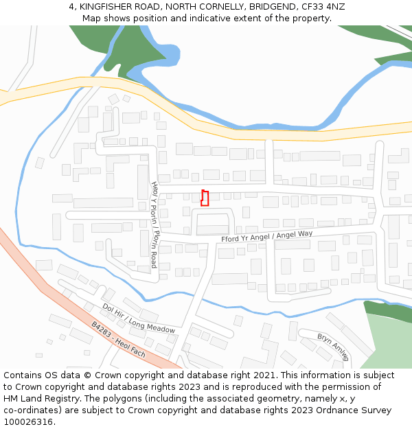 4, KINGFISHER ROAD, NORTH CORNELLY, BRIDGEND, CF33 4NZ: Location map and indicative extent of plot