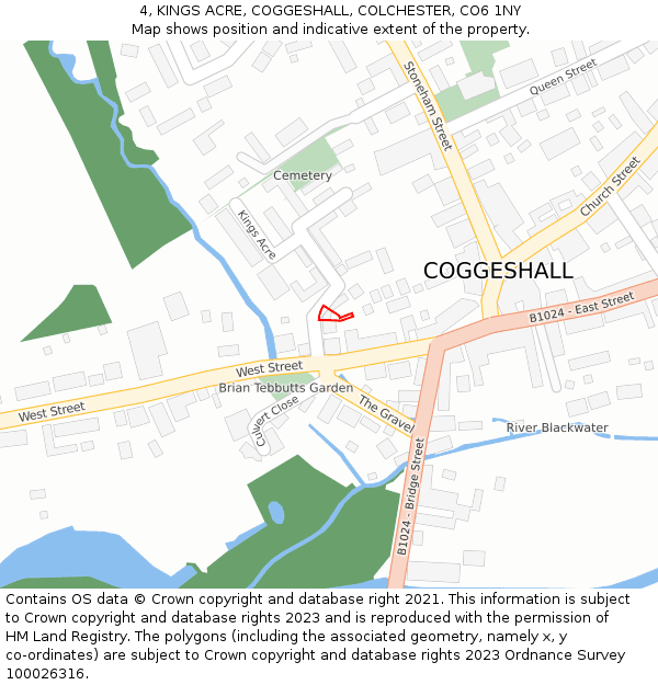 4, KINGS ACRE, COGGESHALL, COLCHESTER, CO6 1NY: Location map and indicative extent of plot
