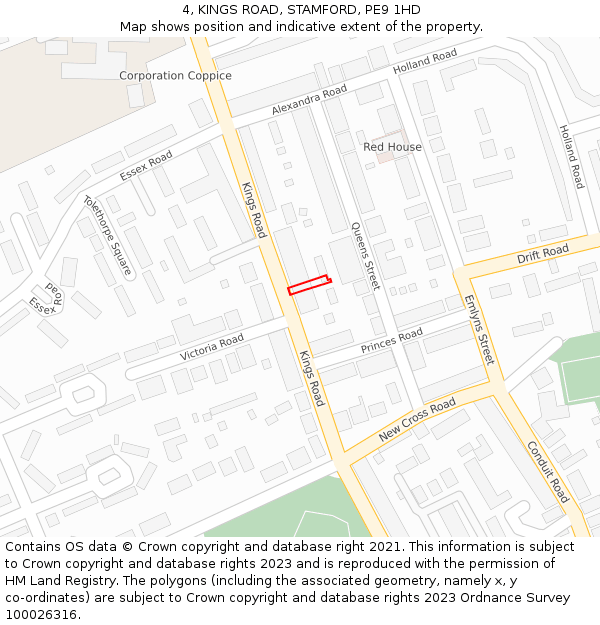 4, KINGS ROAD, STAMFORD, PE9 1HD: Location map and indicative extent of plot