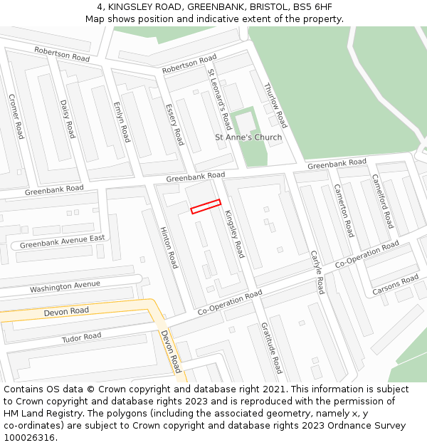 4, KINGSLEY ROAD, GREENBANK, BRISTOL, BS5 6HF: Location map and indicative extent of plot