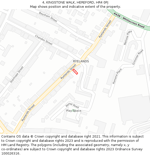 4, KINGSTONE WALK, HEREFORD, HR4 0PJ: Location map and indicative extent of plot