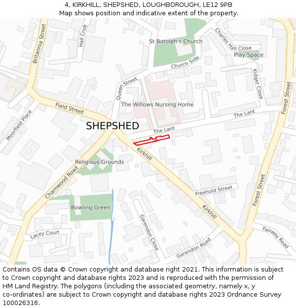 4, KIRKHILL, SHEPSHED, LOUGHBOROUGH, LE12 9PB: Location map and indicative extent of plot