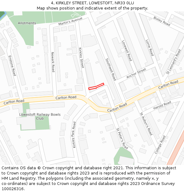 4, KIRKLEY STREET, LOWESTOFT, NR33 0LU: Location map and indicative extent of plot