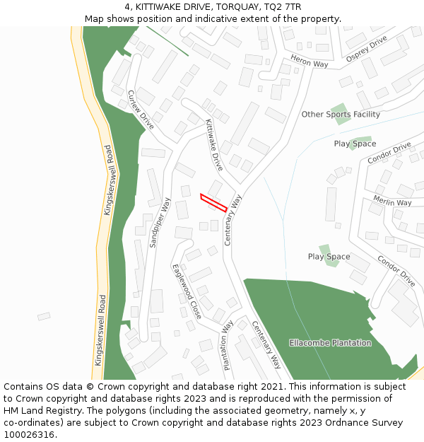 4, KITTIWAKE DRIVE, TORQUAY, TQ2 7TR: Location map and indicative extent of plot