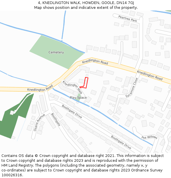 4, KNEDLINGTON WALK, HOWDEN, GOOLE, DN14 7GJ: Location map and indicative extent of plot