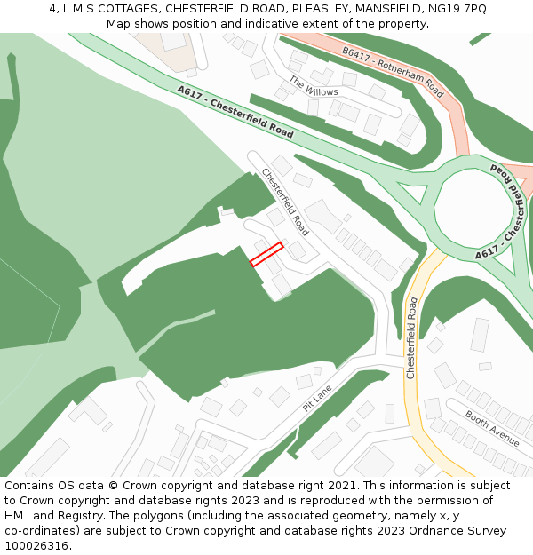 4, L M S COTTAGES, CHESTERFIELD ROAD, PLEASLEY, MANSFIELD, NG19 7PQ: Location map and indicative extent of plot