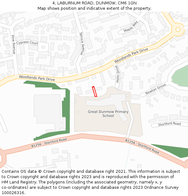 4, LABURNUM ROAD, DUNMOW, CM6 1GN: Location map and indicative extent of plot