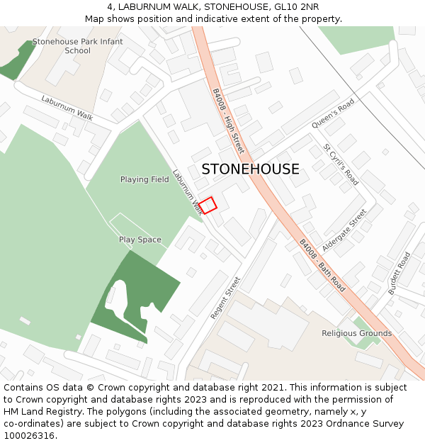 4, LABURNUM WALK, STONEHOUSE, GL10 2NR: Location map and indicative extent of plot