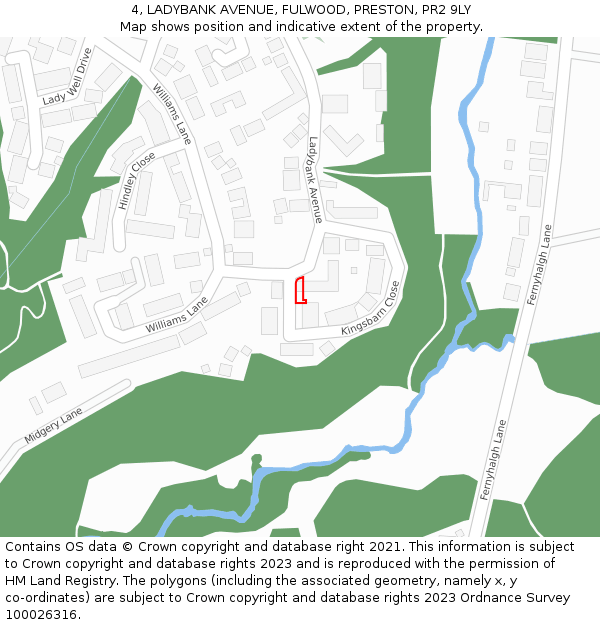 4, LADYBANK AVENUE, FULWOOD, PRESTON, PR2 9LY: Location map and indicative extent of plot