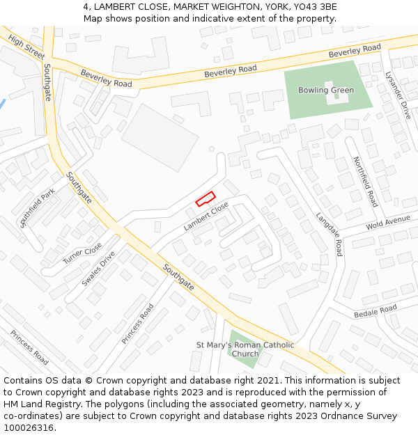 4, LAMBERT CLOSE, MARKET WEIGHTON, YORK, YO43 3BE: Location map and indicative extent of plot