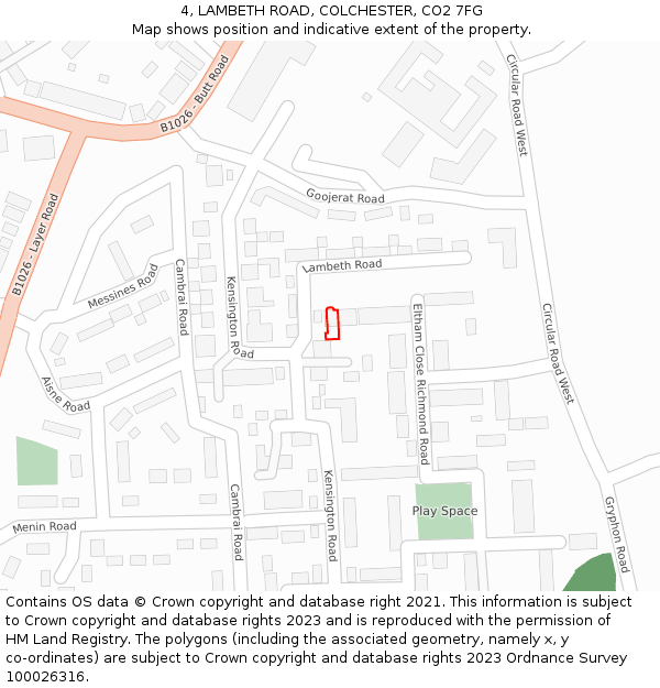 4, LAMBETH ROAD, COLCHESTER, CO2 7FG: Location map and indicative extent of plot