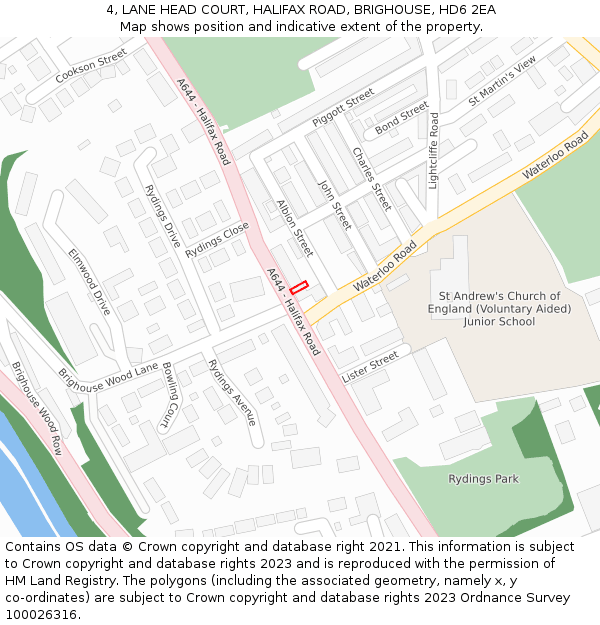 4, LANE HEAD COURT, HALIFAX ROAD, BRIGHOUSE, HD6 2EA: Location map and indicative extent of plot